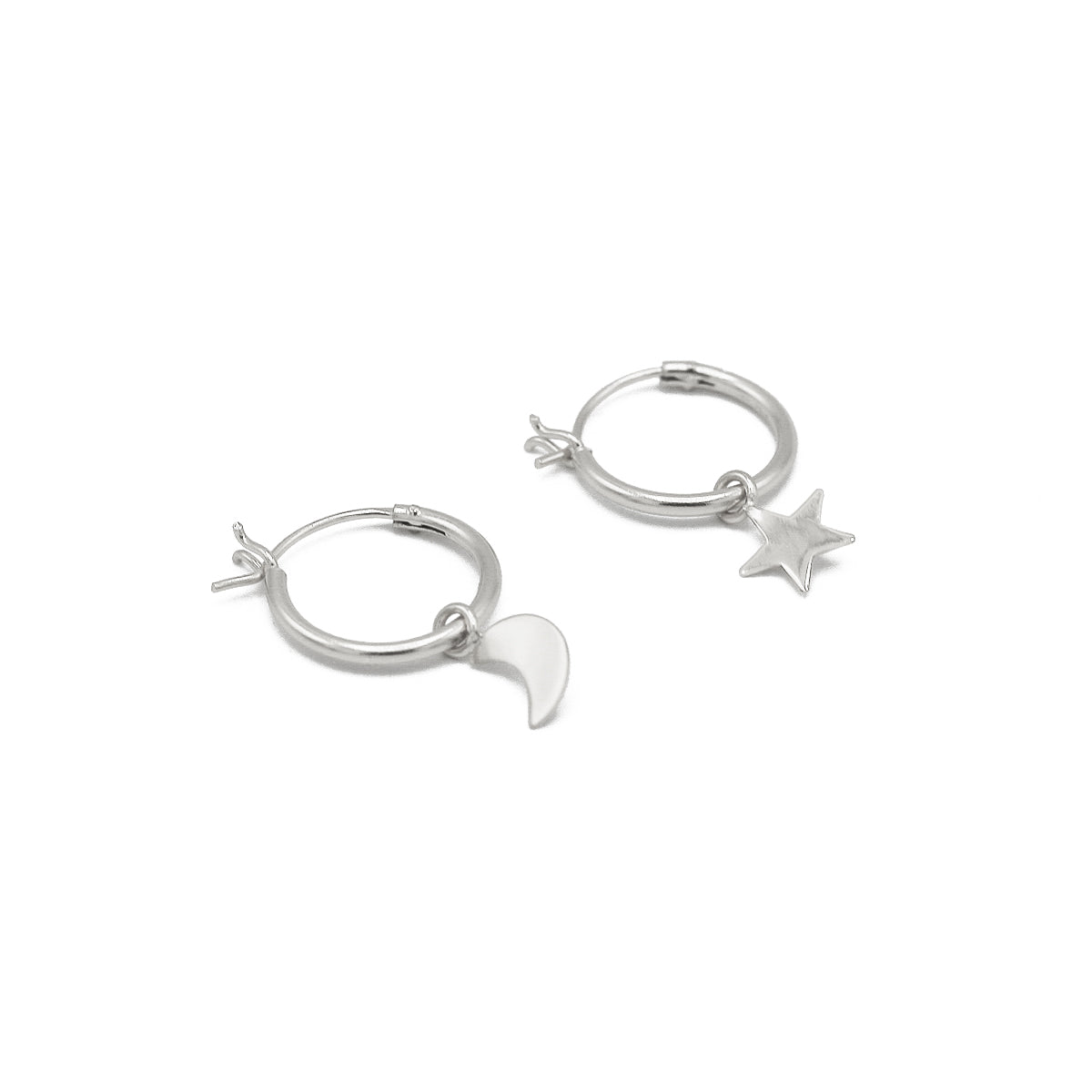 STERLING SILVER STAR AND MOON DROP HOOPS