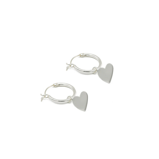 STERLING SILVER HEART DROP HOOPS