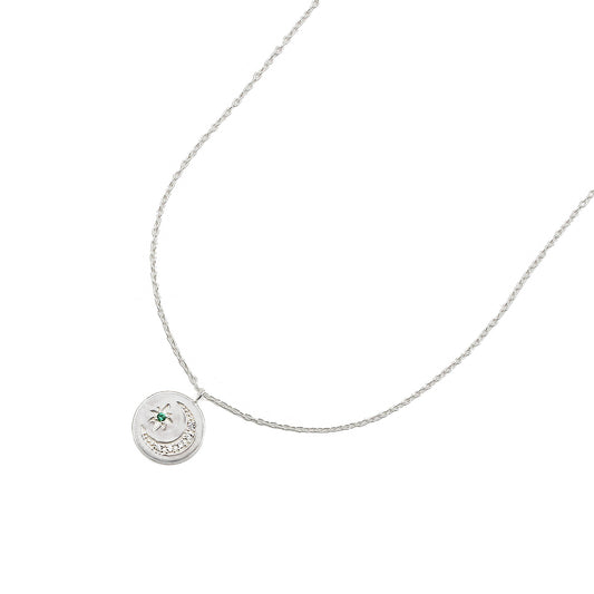 STERLING SILVER MOON AND STAR PENDANT NECKLACE